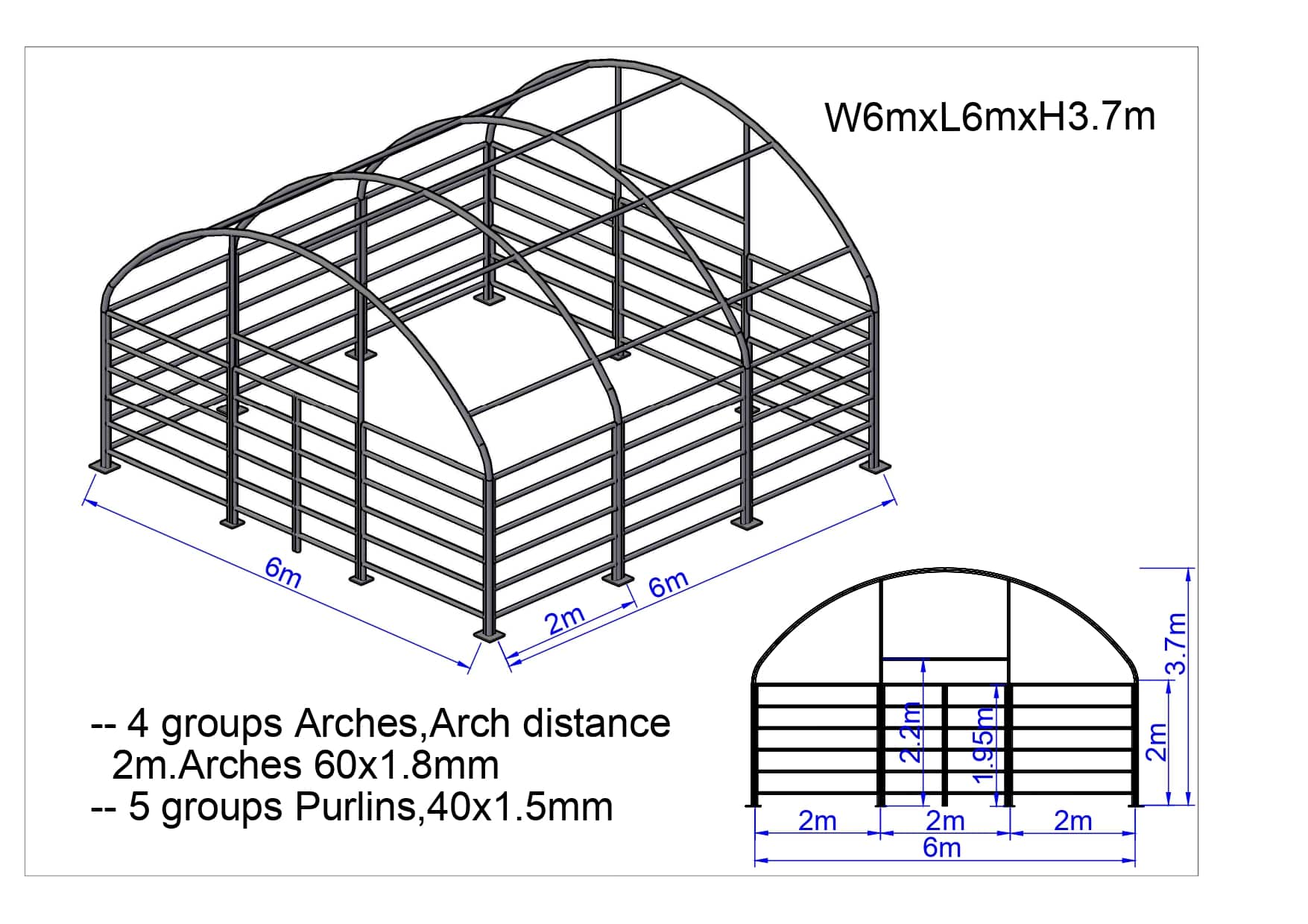 Weidezelt 6 × 6 × 3,70 m Ansicht 4